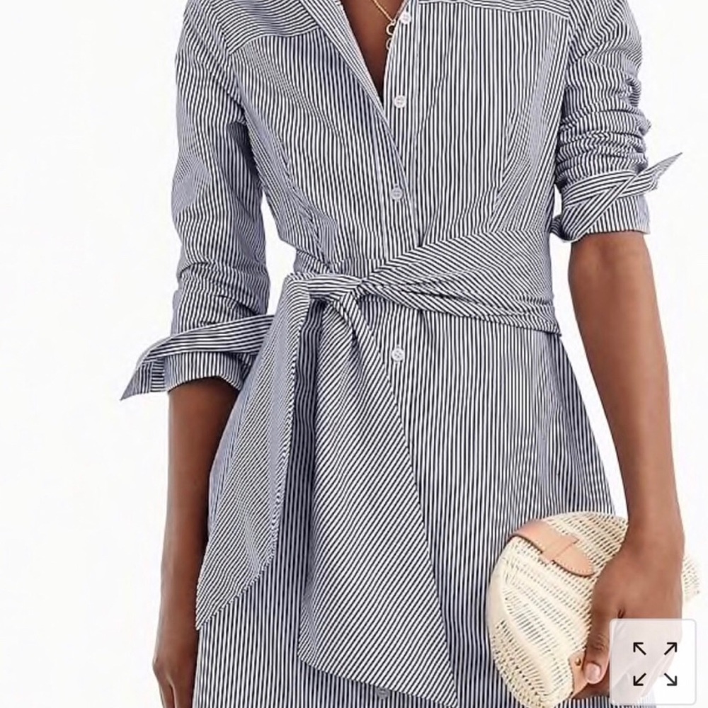 J Crew Striped Waist Tie Shirt Dress - Picture 4 of 8